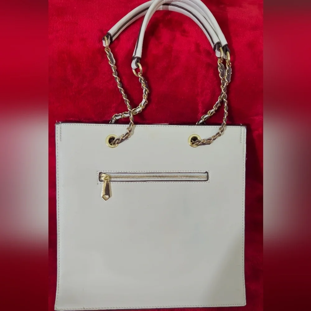 BCBG Cream Tote Bag with Gold Accents
